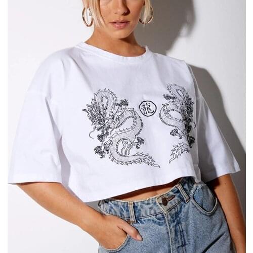 Chinese dragon Women Dragon Tshirt short sleeve print top tee punk vintage Ulzzang dropshipping black Hip hop clothes