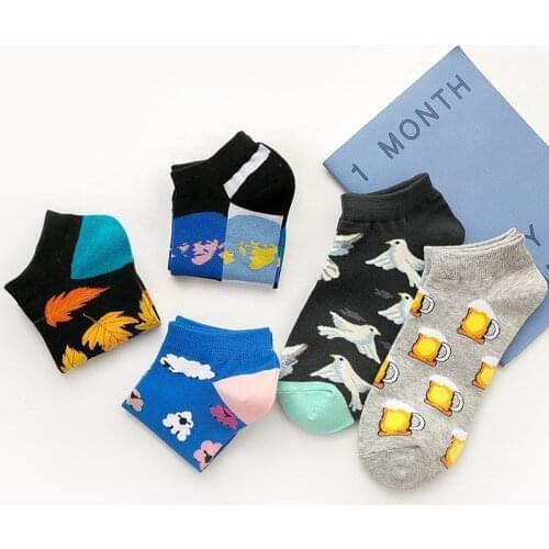 EUR36-43 Spring Summer Cartoon Woman Socks with Beer Sheep Kawaii and Funny Socks Women Harajuku Style Calcetines Mujer 50401