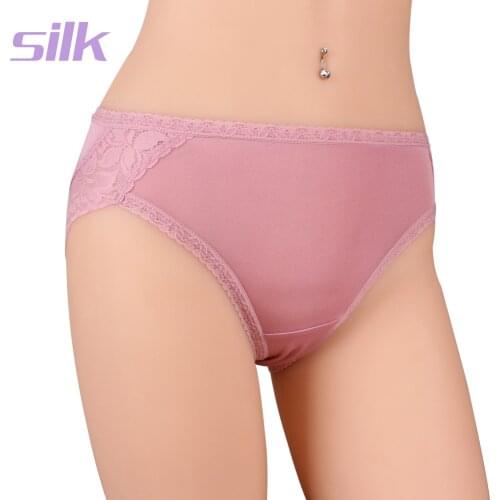 Knitted silk mulberry silk female silk panties shorts female briefs lace mid waist