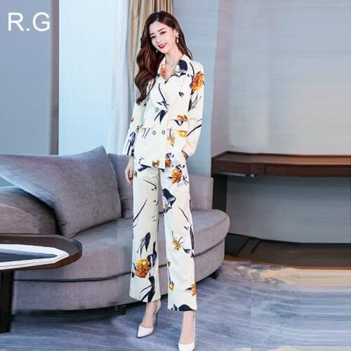 RG Floral Printed Blazer Pants Suit Formal Business Office Suits Plus Size 2XL Jacket Trousers 2 Piece Set Suits Autumn 2018