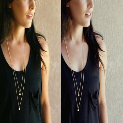 Ahmed New 2019 Double-layer Small Round Pearl Pendant Necklace for Women Fashion Long Gold Silver Necklace Jewelry Gifts