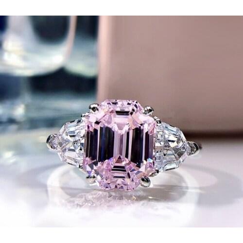 Luxury 100% 925 Sterling Silver Cut Pink High Carbon Diamond Gemstone Rings For Women Wedding Party Engagement Fine Jewelry