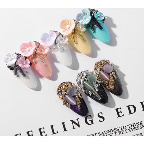 1 Box 3D Nail Art Shell Flower Rhinestones Gold Nail Charm Caviar Beads Jewelry for Manicure Decorations Accessories Nail Sequin