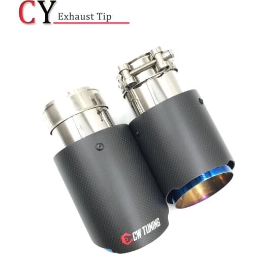 1PCS Car Exhaust System Muffler Tip Tail Pipes Universal Matte Carbon Straight Blue Stainless Steel Trim