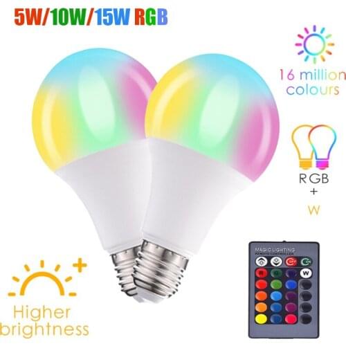 2Pcs 4Pcs LED Bulb E27 RGB+White light Dimmable Smart Bulb 5W 10W 15W Atmosphere Bulb 85V-265V LED Floodlight + IR Controller