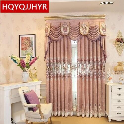 2019 New hot European luxury villa pink decorative blackout embroidered floor curtains for the living room bedroom flat window