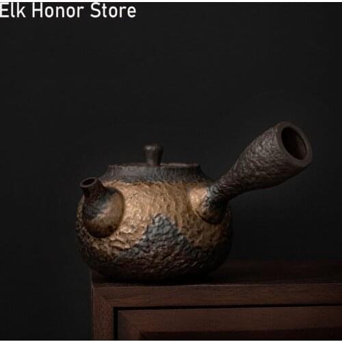 220ml Vintage Coarse Ceramic Side Handled Teapot Handmade Stone Household Teakettle Kung Fu Tea Master Pots Personal Mugs Teaset