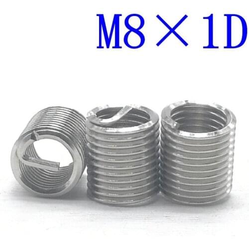 50Pcs M8*1D Stainless Steel Coiled Wire Helical Screw Thread Inserts M8 Screw Bushing self tapping thread repair tool