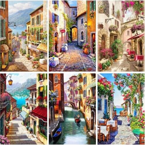 ARMYQZ Diamond Painting Full Square Street Cross Stitch Diamond Embroidery Landscape Picture Rhinestones Handmade Hobby Gift