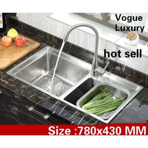 Free shipping Apartment luxury kitchen double groove sink vogue do the dishes 304 stainless steel hot sell 780x430 MM