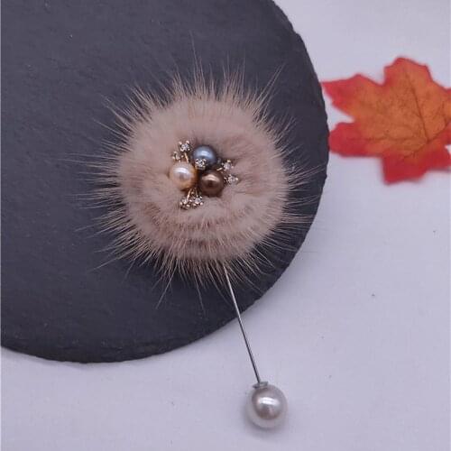 Real Fur Pompom Ball Pearl Lapel Pin Women Coat Brooch Muslim Hijab Pins Jewelry Lady Accessories For Wedding Girls' Gifts