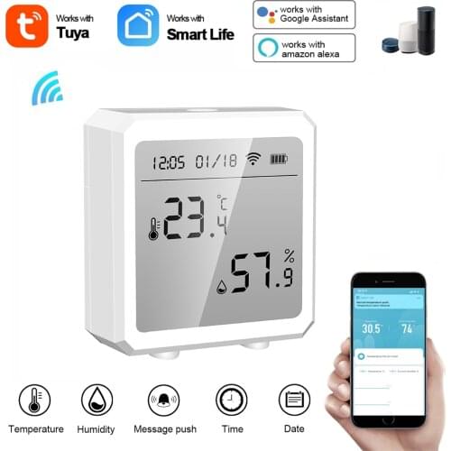 Tuya Smart Life WiFi Temperature And Humidity Sensor Indoor Hygrometer Thermometer With LCD Display Support Alexa Google Home