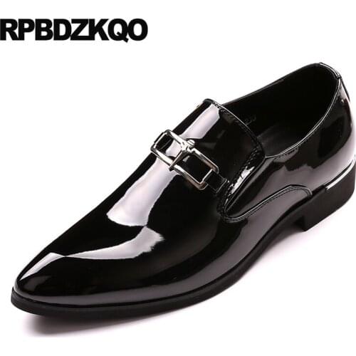 Designer Pointed Toe Party Office Metal Men Formal Wedding Shoes Elevator Footwear Patent Leather Black Height Increasing 2018