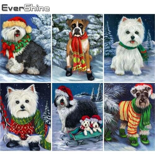 Evershine 5D DIY Diamond Painting Dog Cross Stitch Kit Diamond Embroidery Christmas Animal Mosaic Art Home Decor Gift