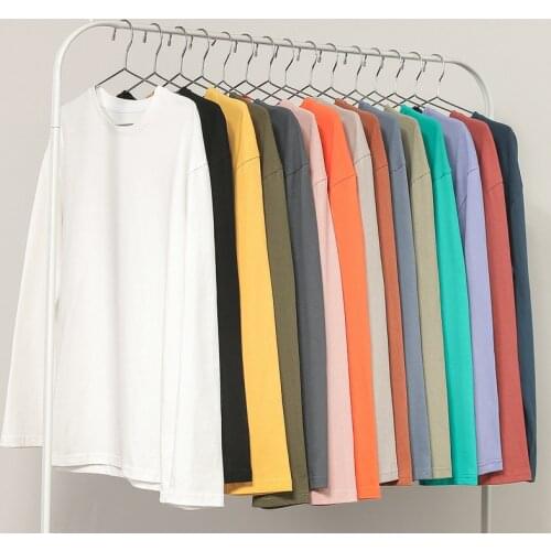 2021 Mens T-shirt Solid Dress Up Man Oversized T-shirt Long Sleeve Pure Color Men Basic T Shirt Male Tops Blouses Pullovers