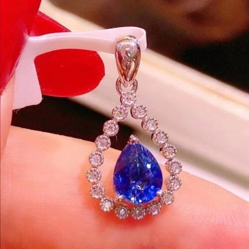 Grace classic water drop Natural blue sapphire gem Brooch S925 silver Natural gemstone Pendant women girl party gift jewelry