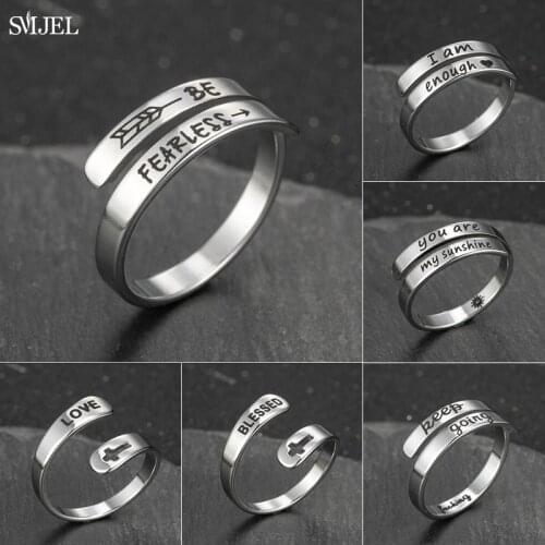 Stainless Steel Engraved Letter I am Enough Ring Awareness Ring Jewelry for Women Inspiration Jewelry Strength Gift Wholesale