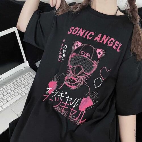 Summer Dark Harajuku Style Female T-shirt Kawaii Japanese Streetwear Anime Alternative Female Clothes Y2k Tops Oversized
