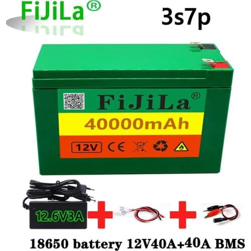 12V40Ah 3S7P 18650 lithium battery pack+12.6V 3A charger, built-in 40Ah high current BMS, used for sprayer, 12V power supply