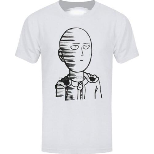 One Punch Man T-shirt Saitama Draw Mens White Cotton Wholesale O Neck Tee Shirt