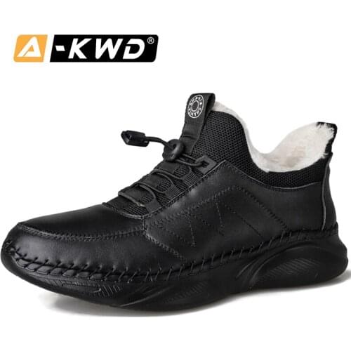 2020 Winter Leather Men Shoes Casual Luxury Comfortable Warm Men Loafers Shoes Breathable Flat Footwear Snow Boots Big Size 48