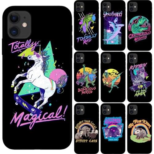 Unicorn Dinosaur Animal Soft TPU Black Case For iPhone 12 11 Pro Max X XS Max XR 6 6S 7 8 Plus 5 5S SE 2020 SE2 Silicone Cover