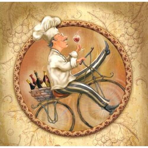 Kitchen Chef 30x30cm, Diy Chef bicycle diamond painting square&round drill, diamond pasted cross stitch resin crafts Needlework