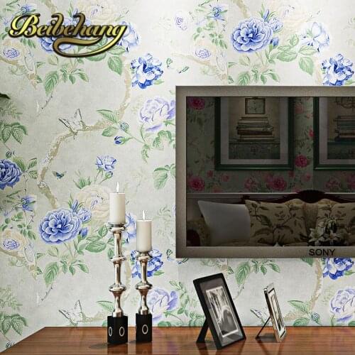 Beibehang wall paper. papel de parede 3d Pune wallpaper American pastoral style flower green warm pure paper wallpaper bedroom