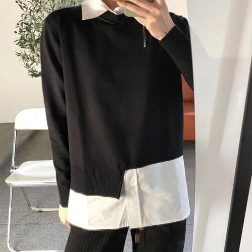 2021 New Autumn Fake Two Female Sweater Fashion Elegant Women Sweater Cotton Loose Casual High Quality Ladies Sweater T669