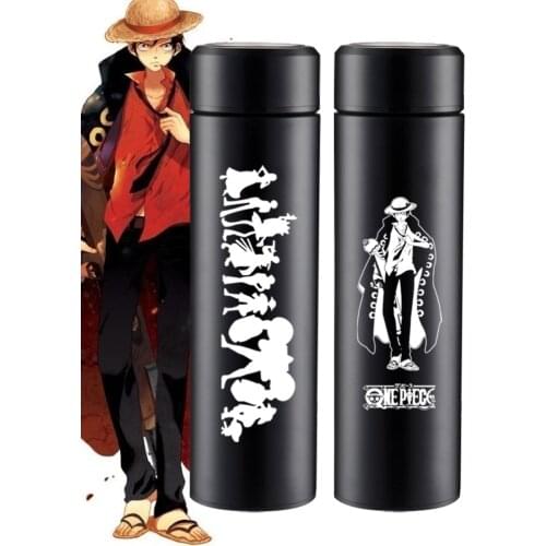 New Anime ONE PIECE Monkey D Luffy Roronoa Zoro Cosplay Props 500ML Bottle Metal Drink Water Coffee Cup Teens Thermos Cups