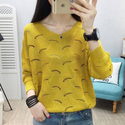 New Womens Sexy Hollow Out Knitwear Spring Loose Pullover Tops Vintage Solid Soft Thin Knitted Bottoming Shirt Sweater 5 Colors