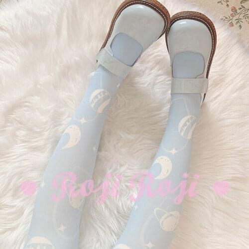 Autumn Cute Cream Planet Printing Knee High Stocking Cosplay Lolita Girl Velvet Gradient Blue Womens Over Knee Socks Cosplay