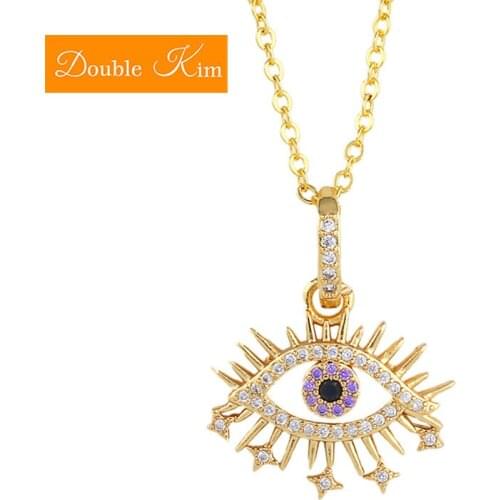 Blue Eye of The Demon Zircon Necklace Copper Plated Gold Color Indlaid Zircon Chain Necklace Fashion Trendy Women Jewelry