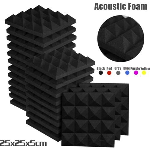 4/8/12/24Pcs 250x250x50mm Studio Acoustic Soundproof Foam Pyramid Sound Absorption Treatment Panel Tile Protective Sponge 7Color