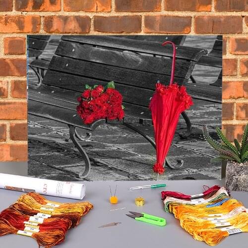 Red Umbrella Rose Flower Pre-Printed 11CT Cross-Stitch Full Kit Embroidery DMC Threads Hobby Needlework Craft Promotions