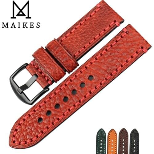 MAIKES Watch Accessories High Quality Genuine leather watch band With Buckle 20mm - 26mm watchbands watch strap for Panerai