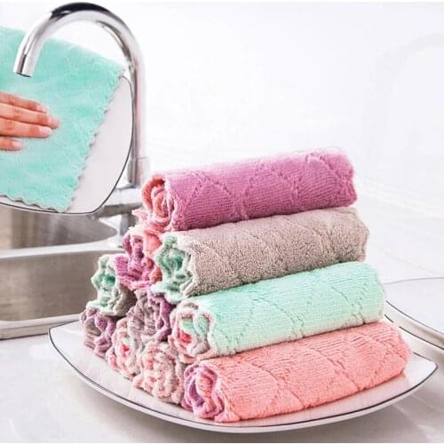 Micro Fiber Cleaning Cloth Rags Water Absorption Non-Stick Oil Washing Kitchen Towel Household Tools Cleaning Wiping Tools 26x16