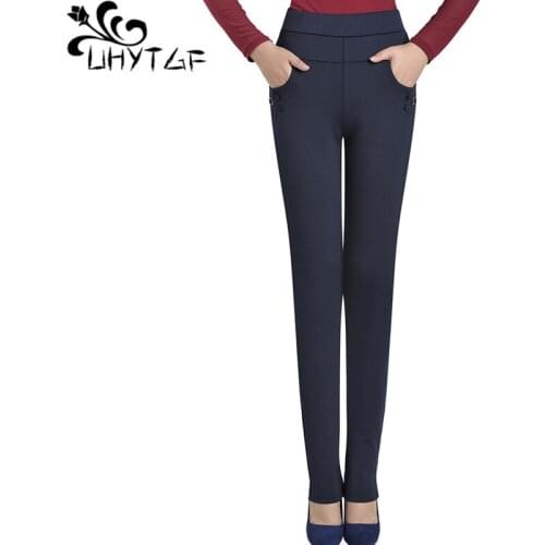 UHYTGF Fashion Casual pants women Long loose Stretch pants Tall waist women Straight pants Spring autumn trousers lady 5XL1295