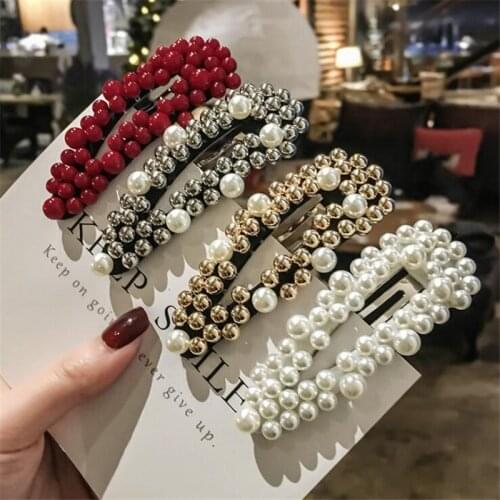 2019 Korea Women Pearl flower Hairpins Vintage Long Barrettes Hair Clip Crystal Metal Hollow Hair Accessories Hairgrip hairgrips
