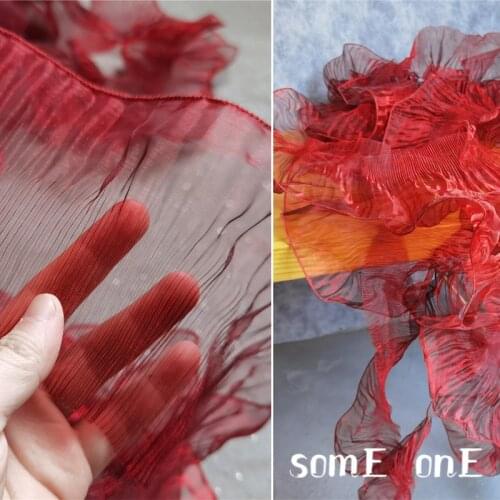 Wave Pleated Organza Lace Trim Red Ruffle folds DIY Patchwork Decor Cuffs Neckline Gown Wedding Dress Designer Accessories