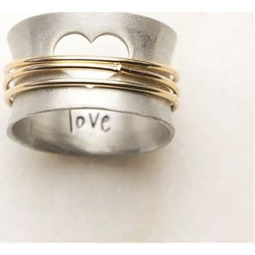 YOUHAOCC Fashion Hollow Love Ms. Two-tone Copper Ring Engagement Ring Romantic Birthday Gift Lady Jewelry Size: 6-10