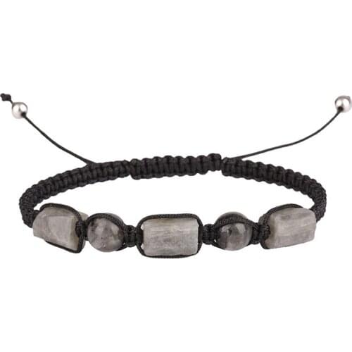 Handmade jewelry natural rough gray grey grey-blue labradorite semi precious stone beads adjustable unisex macrame bracelets