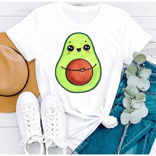 Summer Avocado Fruit Printing Love Cartoon Short Sleeve Women Fashion Clothes Print Tshirt Female Tee Top Graphic T-shirt