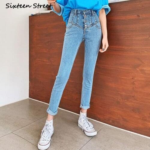 High Waist Jeans Female 2020 Single Breasted Skinny Jean Slim Femme Stretch New Korean Vintage Clothes Y2K Pants Aesthetic Denim