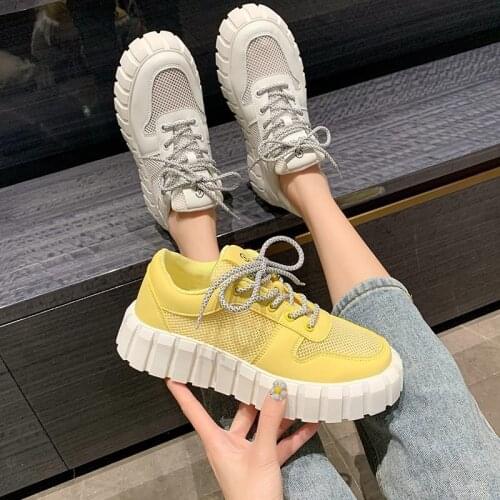 Summer Women Chunky Sneakers Flats Mesh Breathable Platform All-match Womens Casual Shoes Casual Fashion Biscuit Shoes White