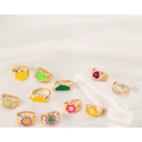 Geometric Simple Love Flowers Ring for Women Fashion Jewelry Vintage Punk Colorful Rings Female Personalized Fashion Cute Ring