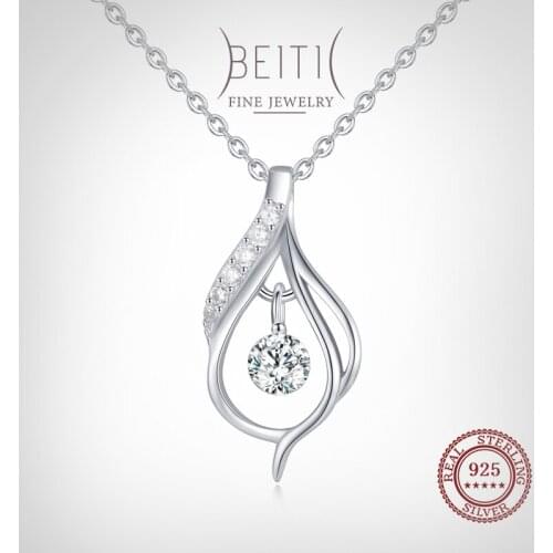 Beitil 925 Sterling Silver Classic Fashion Drop Pendant Necklace For Women Dazzling Clear CZ Fine Elegant Wedding Jewelry
