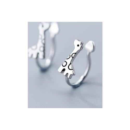 1pair (No pierced) Real. 925 Sterling Silver Jewelry giraffe &Heart Clip On Cuff Earrings Ear-Bone C-G1202