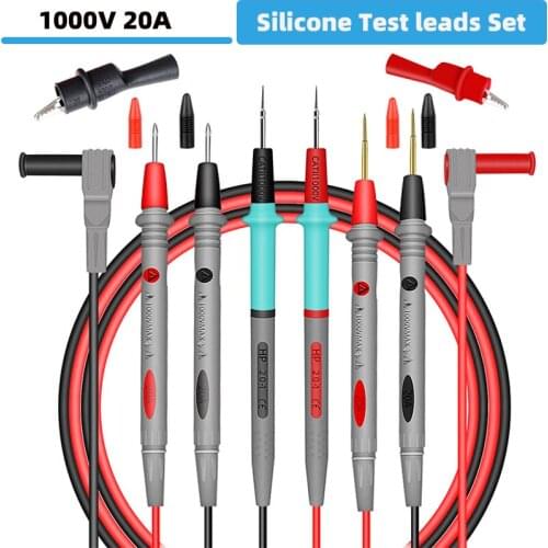 3 Pair Silicone Universal Multimeter Test Leads Replaceable Multimeter Probe Test Wire Probe With Alligator Clip 1000V 20A