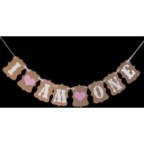 1st Girl My 1 Party Decoration First Year Garland Bunting Supplies Birthday I Am One Kraft Paper Banner Baby Boy